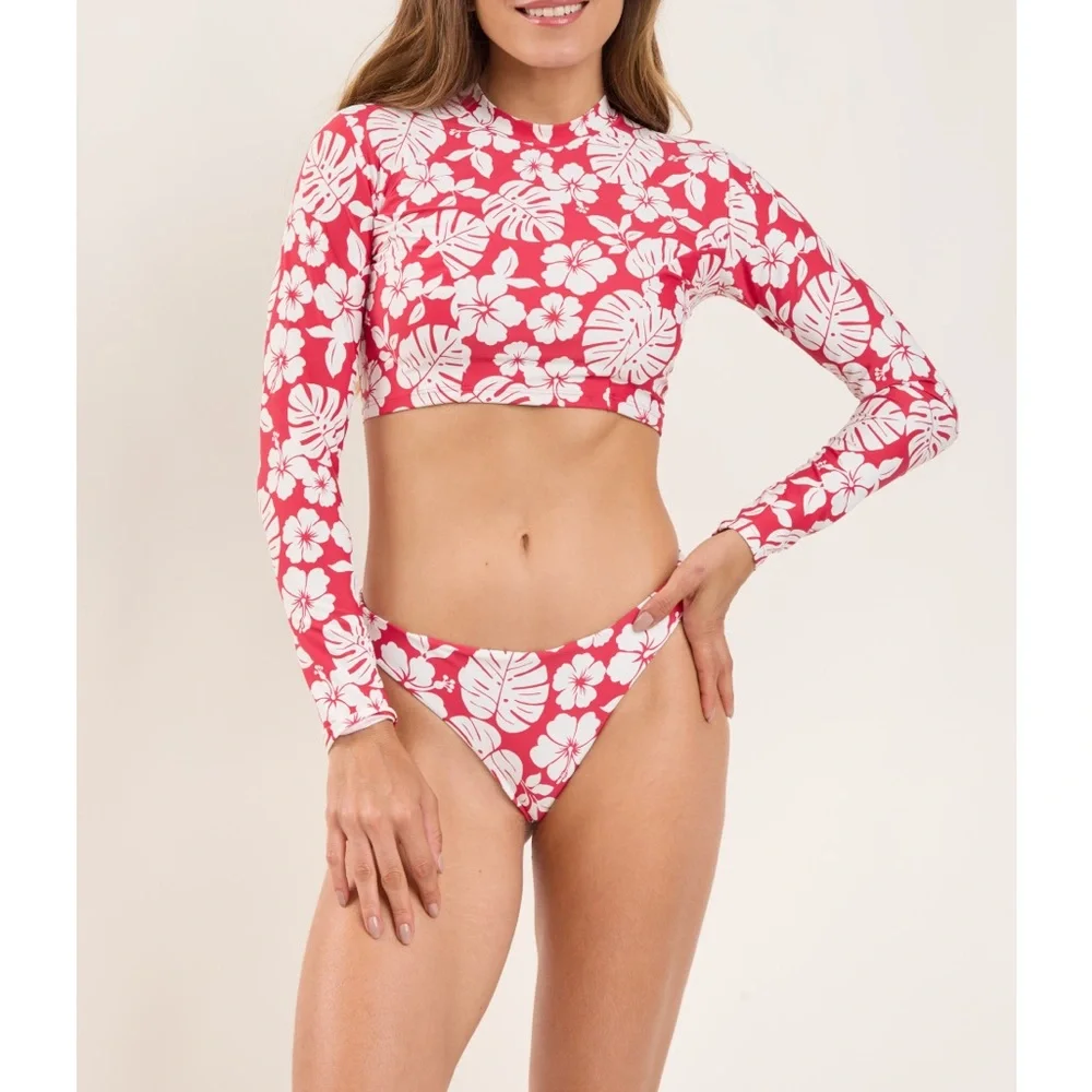 NWT Rio de Sol Top Pua Hibiscus Reef Tropical Floral Long Sleeve Swim Coverup S